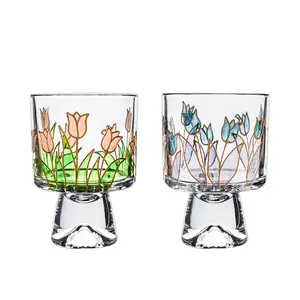 Sáng Tạo sơn dập nổi uống rượu cốc Tulip rõ ràng pha lê thủy tinh cà Phê Trà stemware cốc nước thủy tinh