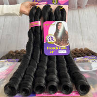 Extensions de cheveux bouclés à la française pour tressage, à basse température, en rouleau large et courbé, 24 pouces, lot de 3, 390g, double trame en soie domestique