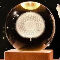 Honor of Crystal Gravure laser 3D Boule de cristal unique ambiante du système solaire galactique avec base LED en bois