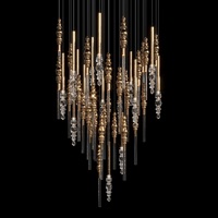 Lustre LED Moderne de Luxe Personnalisé en Verre Doré et Cristal, Hauteur Réglable, pour Hôtel/Villa, Escalier, Éclairage de Plafond Intérieur, Garantie 3 Ans