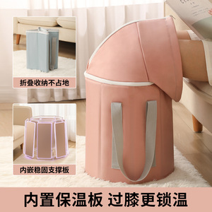 Portable Foot Bath <b>Bucket</b> <b>Folding</b> Insulated Travel Foot Basin For Adults With Carrying Handle Blue And Pink Color Options - Product Image 2