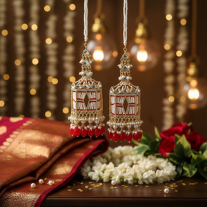 Pendientes colgantes de perlas y piedra Kundan chapados en oro, joyería elegante de perlas - Product Image 3