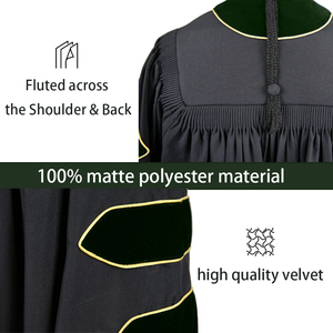 Robe de graduation doctorale vert forêt, Régalia académique doctorale par l'université Capuchon de doctorat avec velours et passepoil doré - Product Image 3