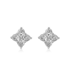 Boucles d'Oreilles Vintage Luxe Cuivre Incrusté Zircon Tige Mince Mini Carré Trèfle à Quatre Feuilles Boucles d'Oreilles pour Femmes - Product Image 6