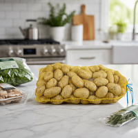 Op maat gemaakte felgele PE PP Raschel mesh tas met trekkoord, ademende netzak voor verpakking van aardappelen, uien, fruit, groenten en citroenen