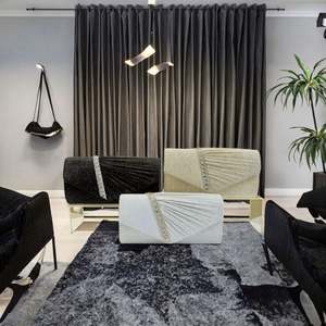 Pochette tendance et élégante pour femme 85 x 6 pouces en soie fantaisie avec tissu brocart à motif de pierres, idéale comme cadeau - Product Image 2