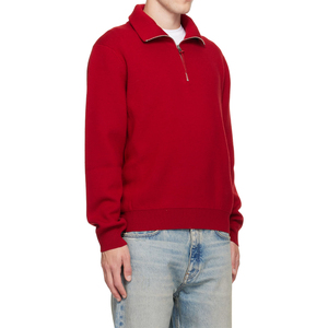 Pull en maille extensible rouge double face en mélange de laine avec demi-fermeture éclair pour homme, fabriqué sur mesure - Product Image 2