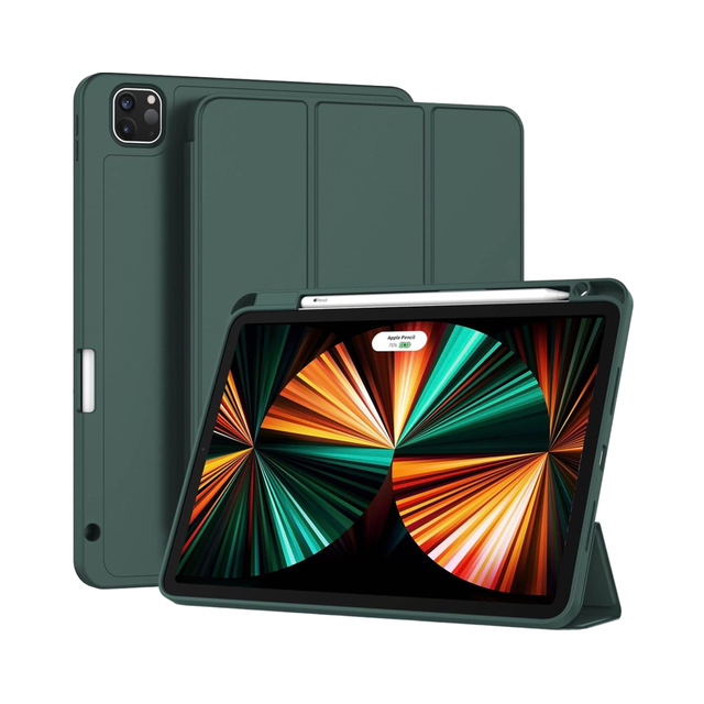 Smart Case for iPad Pro 12.9 Inch 2022/2021/2020 Gen Midnight Green Pencil Holder Auto 2nd Gen Charging Supports Touch ID