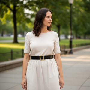 Ceinture en cuir véritable Angelina de couleur unie, 105 cm, boucle à cadre carré, accessoire de mode décontracté pour femmes - Product Image 2