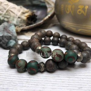 WMB31452 Bronzite opaco Dzi agata pirite turchese africano pietra preziosa naturale polso Mala <span class=keywords><strong>guarigione</strong></span> spirituale braccialetto <span class=keywords><strong>di</strong></span> preghiera - Product Image 4