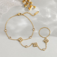 Collier Lariat Trèfle en Acier Inoxydable Plaqué Or 18K avec Pavé de Zirconiums Cubiques et Chaîne de Main pour Femme – Vente en Gros OEM