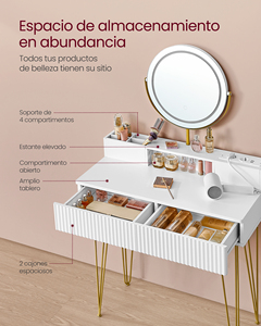 Vasagle hiện đại trang điểm Vanity bảng thiết lập với lưu trữ ngăn kéo độn Phân bàn trang điểm với Make-up gương cho phòng tắm - Product Image 5