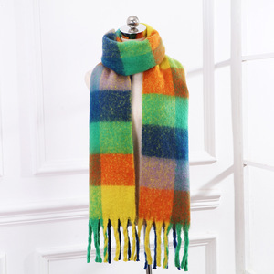 All'ingrosso colore a contrasto invernale morbido tenere calde sciarpe a quadri con nappe Tippet per le donne