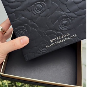 White Rose Plant Essential Oils Rigid Box Embossed Flower Design Black Art Paper <b>Square</b> Cosmetic Packaging High-End Gift Box - Product Image 2