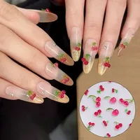Décorations d'ongles 3D en résine rouge cerise, 6/12 grilles, strass en cristal, breloques pour nail art en plastique durable