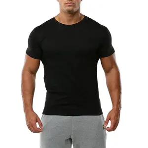 The OEM fitnesswear custom logo brand slim fit high quality mens tapered fitted short sleeve gym t shirts