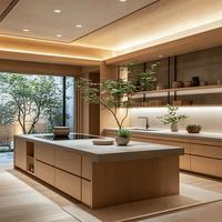 Cuisine modulaire complète en bois massif KOJOON Villa avec îlot et inserts de comptoir en acier inoxydable, style personnalisé pour la maison