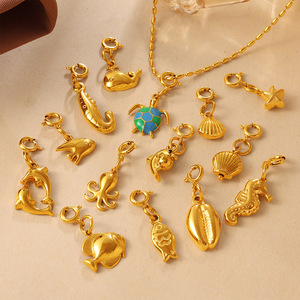 จี้ห้อยคอแฟชั่นรูปเต่า ม้าน้ำ เปลือกหอย ชุดเครื่องประดับ DIY ซีรีส์มหาสมุทร ทำจากสแตนเลสชุบทอง 18K สำหรับทุกเพศ - Product Image 2