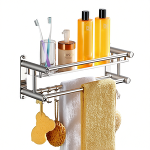 Toallero Moderno de Acero Inoxidable de Capa Única con Calentador Eléctrico, Estante de Almacenamiento para Baño Montado en la Pared, 2 Barras, CA 110-240V, F - Product Image 1