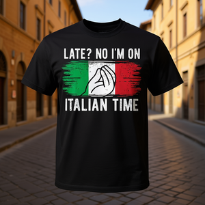 T-shirt décontracté noir pour homme avec motif drapeau italien et impression de geste de la main pour un style amusant - Product Image 3