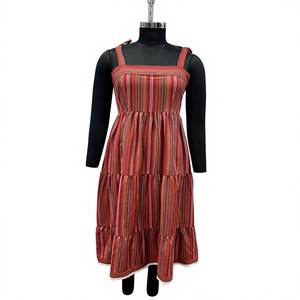 Striped Tiered Casual Daily <b>Summer</b> 100% Cotton Woven Digital Printed A-Line Maxi <b>Dress</b> <b>with</b> <b>Pockets</b> Sleeveless Straight Hem - Product Image 1