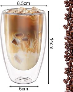 Gobelet en verre à double paroi transparent de 450 ml (15 oz) pour café, latte, cappuccino, jus, sans poignée, vente en gros - Product Image 3