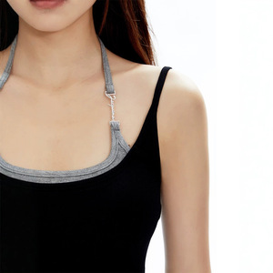Spaghetti Strap Bodycon Dress Women's Slim Waist Design Contrast Color Splicing Daily Party Wear Casual Dress - Product Image 3