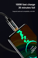Kabel Data PD 100W pengisian daya cepat, kabel transparan Waktu Nyata tampilan Digital nilon
