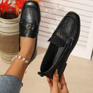 <span class=keywords><strong>Mocasines</strong></span> de Punta Cuadrada para <span class=keywords><strong>Mujer</strong></span>, Tacón de Cuña, Decoración con Botón Metálico Rosa, Zapatos Sin Cordones, Calzado Elegante e Informal para Oficina - Product Image 3