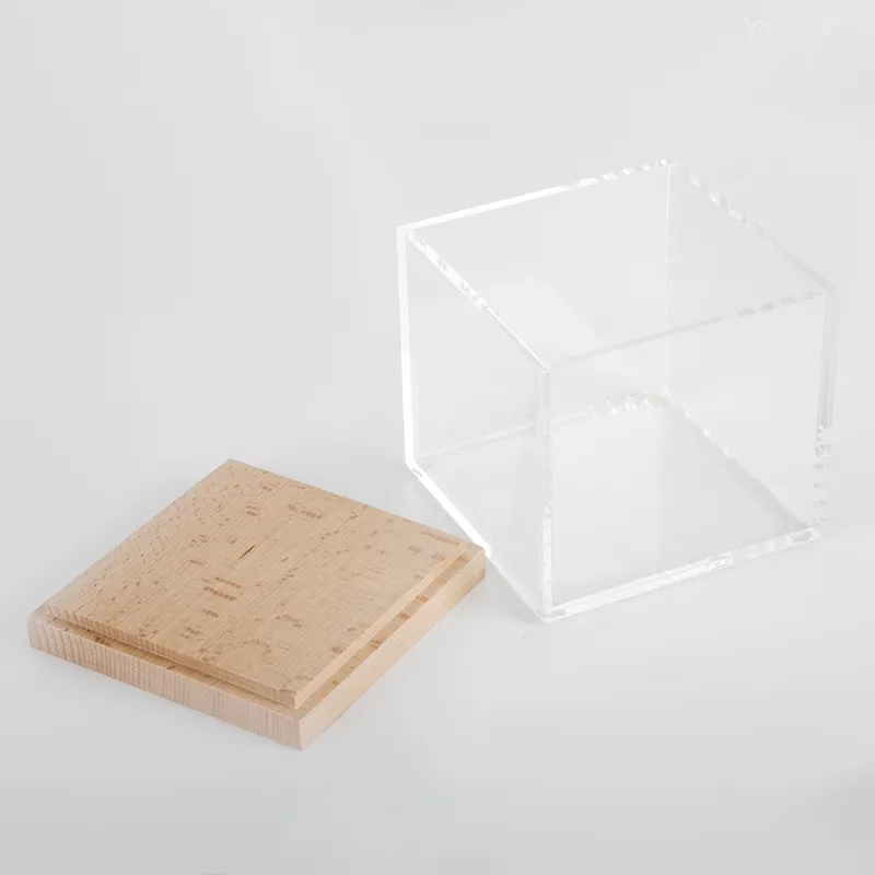 HOMESWEET grosir kotak Display permen dengan kubus akrilik kotak tutup kayu akrilik bening untuk dijual