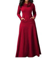 Robes Femme d'Automne et d'Hiver Col Empilé Manches Longues Robe Longue avec Poches