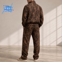 Ensemble de survêtement personnalisé imprimé léopard pour homme, veste zippée oversize et pantalon large Y2K streetwear, ensemble deux pièces, fabricant