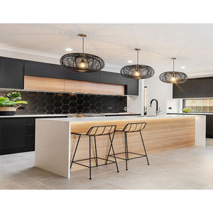 Design aus chinesischer Fabrik Fertigteil-Kücheneinheit aus wasserfestem Sperrholz Moderne Einbauküche als Komplettset in Schwarz - Product Image 4