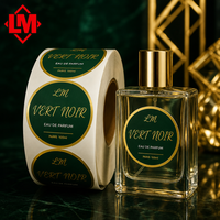 Étiquette de flacon de parfum rond de luxe, logo personnalisé, impression or vert foncé pour emballage cosmétique, étiquettes en rouleau