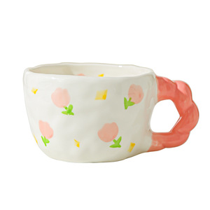Manico carino fiore in ceramica 280ml dipinto a <span class=keywords><strong>mano</strong></span> <span class=keywords><strong>sotto</strong></span> la glassa tazza fiore tè tazze da caffè regalo - Product Image 5