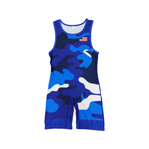 Blue Camouflage Wrestling Singlet For <b>Boys</b> Quick Dry Fitted One-Piece Martial Arts Wear With American Flag Logo Men MMA Singlets - Product Image 1
