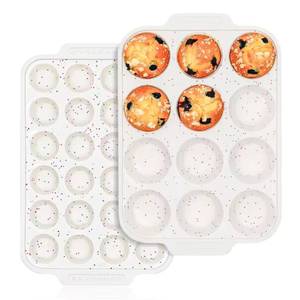MUYULINS Factory Beige 12-Cup LFGB Non-Stick BPA Free Metal Reinforced Frame <b>Silicone</b> Cupcake Pan Muffin Tray <b>Baking</b> Mold - Product Image 1