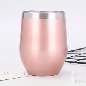 Bicchiere Termico Promozionale da 12oz a Forma di Uovo, Senza Stelo, Rosa, con Bordo Argentato, per Donne, Personalizzabile con Frasi Motivazionali - Product Image 1