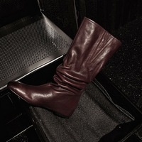 Bottes hautes en cuir verni souples à bout carré et talon compensé bas, style décontracté