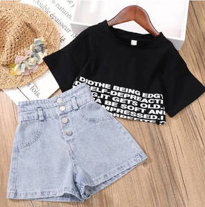 Set di vestiti estivi per bambine e bambine t-shirt t-shirt Crop top in Denim 2 pezzi <span class=keywords><strong>abbigliamento</strong></span> per bambine 4 7 da 10 a <span class=keywords><strong>12</strong></span> <span class=keywords><strong>anni</strong></span>