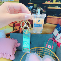 Vente en gros de porte-clés tasse à thé au lait perlé Porte-clés liquide Boba ours Porte-clés Boba flottant