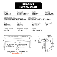 Guidon de vélo de route TOSEEK avec câblage interne complet, guidon en carbone intégré, accessoires de vélo de route, guidon de vélo
