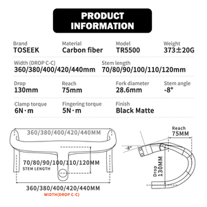 Guidon de vélo de route TOSEEK avec câblage interne complet, guidon en carbone intégré, accessoires pour vélo de route - Product Image 3