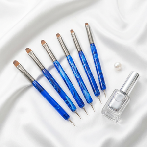Lot de 6 pinceaux à ongles professionnels à motif flamme bleue, personnalisables, en nylon, double tête, liner et pointe ovale, pour salon de manucure - Product Image 1