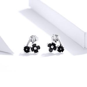 S925 sterling silver <span class=keywords><strong>orecchini</strong></span> della ragazza di fiore nero <span class=keywords><strong>argento</strong></span> della vite prigioniera SCE795 - Product Image 2