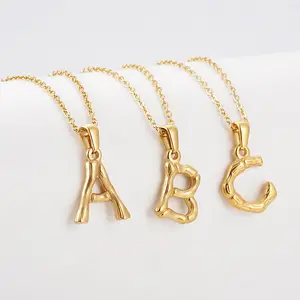 Qiuhan Stainless Steel Hip Hop Texture Bamboo 26 letter Collars Alphabet Necklace