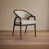 Chaise de salle à manger moderne Sovereign Organic, fauteuil en chêne américain massif, siège rembourré en lin de style Arhaus de luxe pour suite de villa