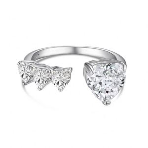 Dylam Sweet Design Fine Jewelry S925 Silver Non Fade Rhodium Plated Heart Shape 8A Iced Out Cut Cubic Zirconia <b>Open</b> <b>Rings</b> - Product Image 1