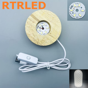 Wooden Round Lighted Base 3D Carved Inside Crystal Star <strong>Table</strong> Lamp Wood Base Cylinder <strong>Light</strong> Display Base Stand - Product Image 2