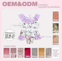 Maillots de bain deux pièces personnalisés pour filles, col à volants, faible MOQ 15 pièces, OEM/ODM, 2-12 ans, imprimé floral arc-en-ciel, bikinis pour enfants